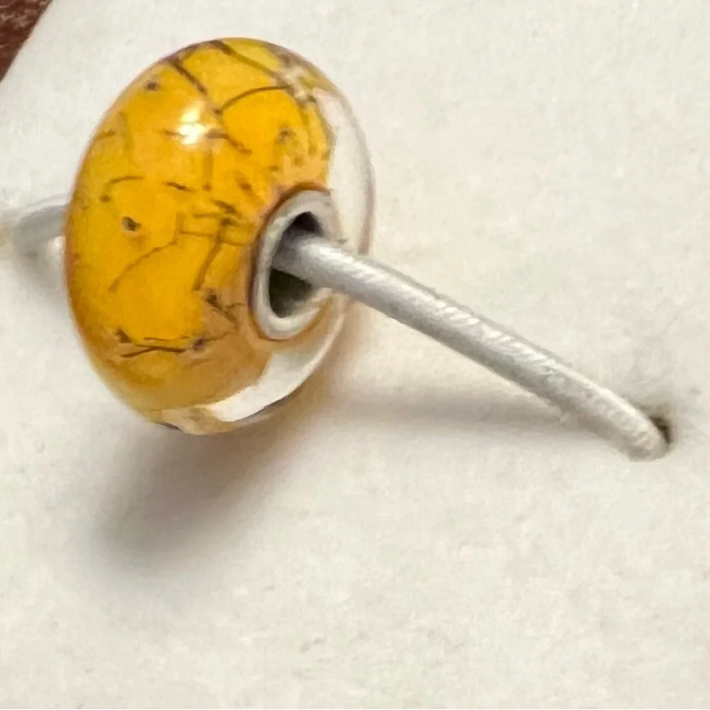 Trollbeads Orange Steel Bead Charm .925 EUC #210
